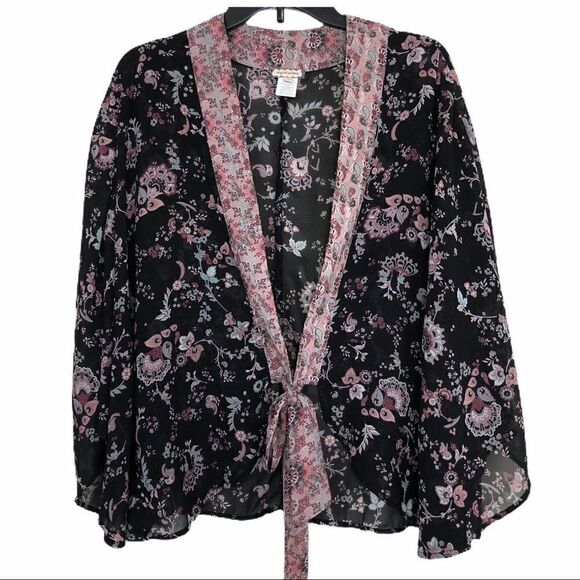 Eyeshadow Black Floral Tie Front Top - Picture 1 of 6
